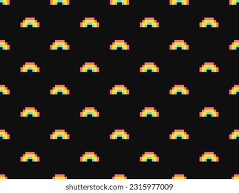 Rianbow cartoon character seamless pattern on black background