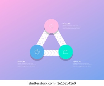 riangle infographic with 3 options or steps. Business concept design with triangle and 3 segments. Vector template can be used for business presentation, chart, web design, numbers options. EPS10