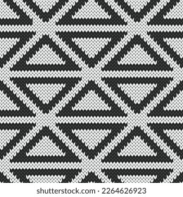 Kontur-Jacquard aus Riegeln Stricknahtloses Muster. Schwarz-weißer geometrischer Hintergrund. Vektorgrafik.