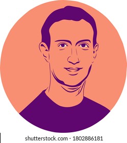 Riau, Indonesia- August 26, 2020: Mark Elliot Zuckerberg in simple vector sketch illustration, isolated style.