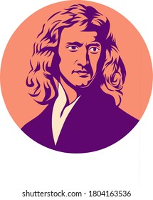 Riau, Indonesia- August 28, 2020: Isaac Newton In Simple Vector Sketch Illustration, Isolated Style.