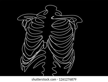 Rib cage. Black background. Continuous line