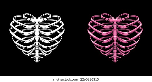rib cage skeleton with a love heart shape, a one-of-a-kind illustration that will captivate and inspire. Bold
combines the edgy and alternative feel of a skeleton with the timeless symbol of love