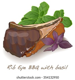 rib eye bbq with basil isolated 