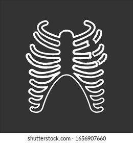 Rib fracture chalk white icon on black background. Chest injury. Broken bones. Wounded rib cage. Accident. Healthcare. Medical condition. Hurt body part. Isolated vector chalkboard illustration