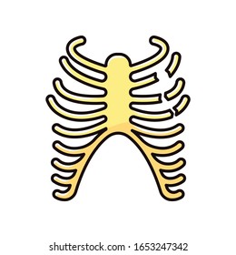 Rib fracture RGB color icon. Chest injury. Broken bones. Wounded rib cage. Accident. Healthcare. Medical condition. Hurt body part. Isolated vector illustration