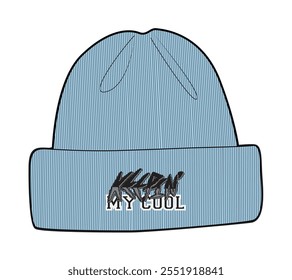 Rib knit beanie flat drawing vector design mockup template.