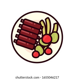 rib with salad line and fill style icon design, fast food eat restaurant menu dinner lunch cooking and meal theme Vector illustration