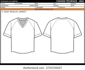 RIB V NECK RAGLAN JERSEY EINFACH BEARBEITBAR LEER TECHPACK LAYOUT VORLAGENDESIGN