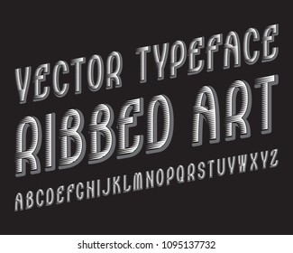 Ribbed Art Vector typeface. White gray contrasting font. Isolated english alphabet.