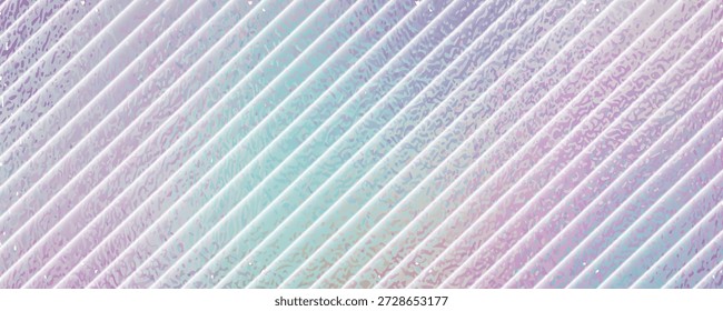 Vidrio de fondo acanalado con color azul degradado holograma y efecto arco iris. Textura holográfica con brillo de cromo púrpura diamante, Vector Eps10.