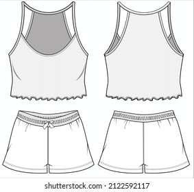 CAMI CON PUNTO DE PESO DE CORTA Y IMPRESIÓN PARA MUJERES Y NIÑAS ADOLESCENTES EN ARCHIVO DE VECTOR EDITABLE