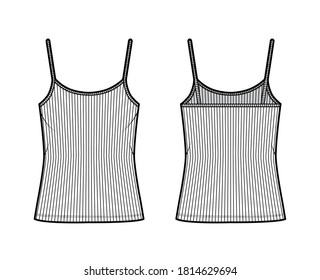 Ilustración técnica de moda de camisol con cuello de cuchara, cuerpo de cuchilla sobredimensionado, longitud de túnica. Ropa plana uniforme de vestir de tanque básico color blanco trasero delantero. Hombres mujeres unisex camiseta top mockup