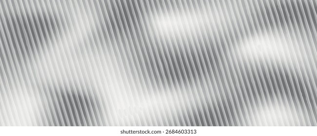 Textura fraturada em vidro fractal com linhas diagonais lisas e caneladas de gradiente monocromático. Onda ondulada com uma transição suave de luz e sombra.