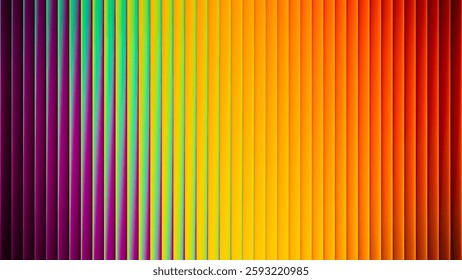 Ribbed fractal glass texture with vibrant gradient of warm summer tones and bright smooth fluted vertical lines. Bold dynamic design blending warm and vivid radiant colors for modern visual project