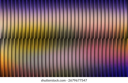 Vidro fractal com nervuras fundo abstrato vibrante com barras de gradiente vertical caneladas em seções inclinadas opostas de cor azul, roxo, amarelo, verde, vermelho e laranja. Movimento dinâmico de harmonia visual