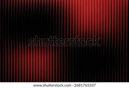 Ribbed glass abstract texture with vertical stripes in glowing red, orange, gradient on black, futuristic bold luminous background with geometric symmetry, modern vector illustration design