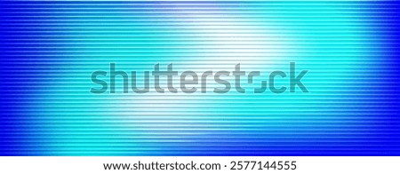 Ribbed glass background with horizontal striped texture on gradient blue and bright cyan background. Luminous transparent surface with lighting effect. Banner with translucent striped crystal pattern.