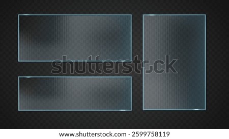 Ribbed glass effect. Glossy wavy banners with light reflection sheet. Blurred soft glass ribbed plate. Glass ribbed banner isolated