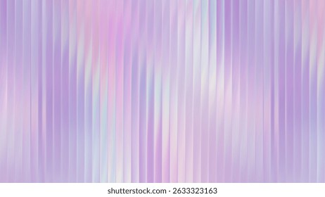 Ribbed glass iridescent background with soft purple and pastel gradient. Abstract color metal foil. Hologram rainbow effect and glossy texture with pearlescent purple pearl.