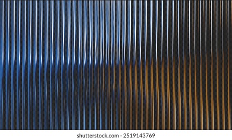 Ribbed glass with rainbow gradient. 3D background with refraction and holographic effect. Transparent reeded glass with holographic effect