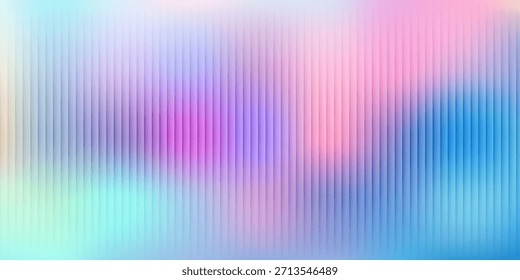 Superfície de vidro com nervuras. Fundo abstrato com padrão de gradiente iridescente. Luz holográfica ao redor da parede de metal azul. Textura de plástico ondulado com efeito de cor moderno bg. Listras de janela foscas.