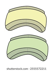 Ribbed headband design technical flat sketch vector mockup template.