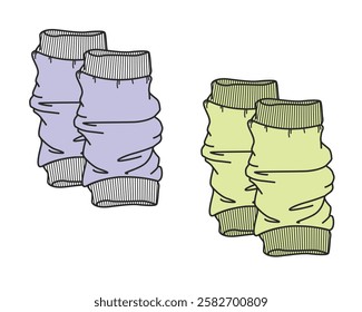 Ribbed knit leg warmers vector mockup template technical technical line drawing.