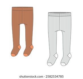 Ribbed knit tights for girls flat sketch vector mockup template.