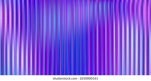 Fundo de vidro roxo com nervuras com gradiente iridescente e efeito de metal azul. Padrão fractal abstrato com ondas de luz de néon para design de parede premium. Superfície prismática translúcida com diamante canelado