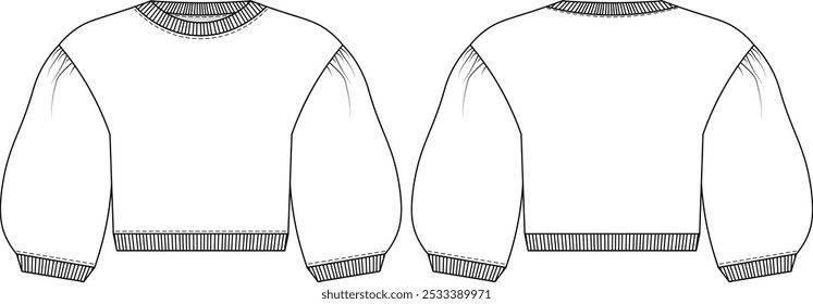 ribbed round neck crew neck hem cuff short sleeve elbow length sleeve balloon sleeve cropped crop