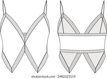 ribbed shoulder spaghetti straps cropped sleeveless sweater blouse bustier knitwear template technical drawing flat sketch cad mockup fashion woman