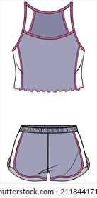 RIBBED SPORTY CAMI AND SPORTY SHORTS NIGHTWEAR SET FOR  WOMEN AND TEEN GIRLS IN EDITABLE VECTOR FILE