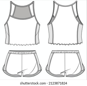 RIBBED SPORTY CAMI AND SPORTY SHORTS NIGHTWEAR SET FOR  WOMEN AND TEEN GIRLS IN EDITABLE VECTOR FILE