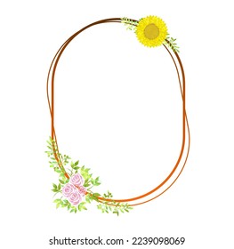 Ribbed tall oval frame. Yellow red shark. Flower wedding frames for invitations, stickers, souvenirs, gifts and ornaments.