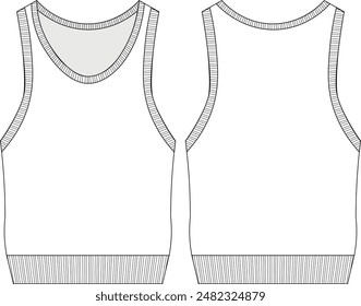 ribbed tank top sweater blouse template technical drawing flat sketch cad mockup fashion woman
