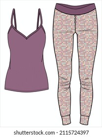 RIBBED TEES  AND SEAMLESS PAJAMA SET WOMEN AND TEEN GIRLS IN EDITABLE VECTOR FILE
