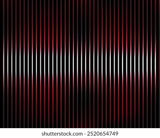 Die gerippte Textur des Glases mit einer Überlagerung von Lichthighlights. Die Wirkung von Metall auf rotem Hintergrund. Vektorgrafik.