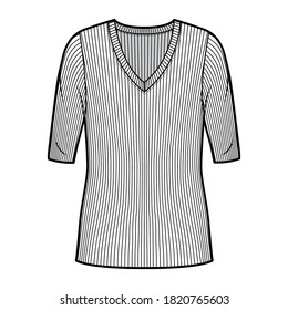Suéter de moda técnica de suéter de cuello V con lazo de codo, cuerpo sobredimensionado, longitud túnica. Delantera de la plantilla de ropa de vestir de ropa de vestir plana, color blanco. Mujeres, hombres unisex camiseta top CAD mockup