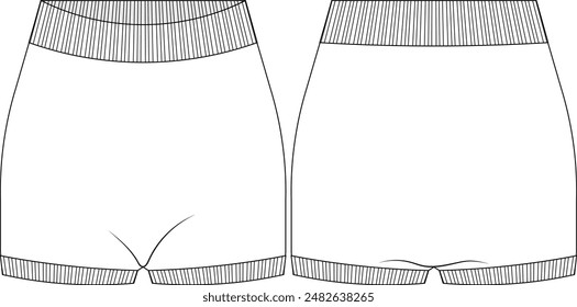 ribbed waisband mini short technical drawing flat sketch cad mockup template fashion woman

