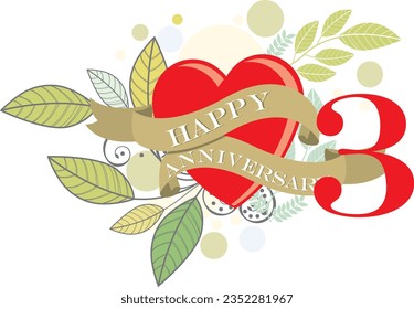 ribbon 3rd happy anniversary vector illustration,good for celebration,anniversary party,birthday,ceremony,ground breaking,soft opening,grand opening,office, factory,couple,wedding,valentine,graduation