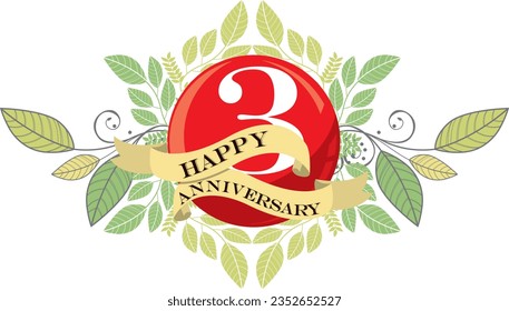 ribbon 3rd happy anniversary vector illustration,good for celebration,anniversary party,birthday,ceremony,ground breaking,soft opening,grand opening,office, factory,couple,wedding,valentine,graduation