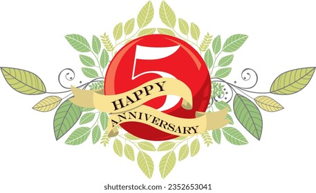 ribbon 5th happy anniversary vector illustration,good for celebration,anniversary party,birthday,ceremony,ground breaking,soft opening,grand opening,office, factory,couple,wedding,valentine,graduation