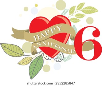 ribbon 6th happy anniversary vector illustration,good for celebration,anniversary party,birthday,ceremony,ground breaking,soft opening,grand opening,office, factory,couple,wedding,valentine,graduation