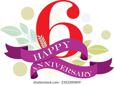 ribbon 6th happy anniversary vector illustration,good for celebration,anniversary party,birthday,ceremony,ground breaking,soft opening,grand opening,office, factory,couple,wedding,valentine,graduation