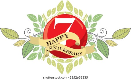 ribbon 7th happy anniversary vector illustration,good for celebration,anniversary party,birthday,ceremony,ground breaking,soft opening,grand opening,office, factory,couple,wedding,valentine,graduation