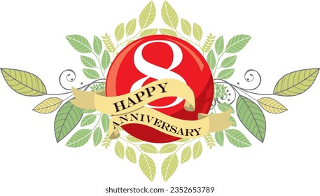 ribbon 8th happy anniversary vector illustration,good for celebration,anniversary party,birthday,ceremony,ground breaking,soft opening,grand opening,office, factory,couple,wedding,valentine,graduation
