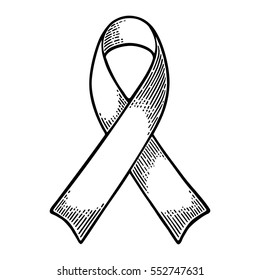 Ribbon aids awareness isolated on white background. Vector black vintage engraving illustration for web and poster. Hand drawn in a graphic style.