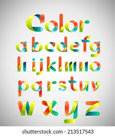 Ribbon alphabet colorful font, Lowercase a,b,c,d,e,f,g,h,i,j,k,l,m,n,o,p,q,r,s,t,u,v,w,x,y,z. Vector illustration.