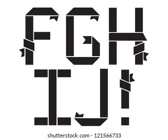 Ribbon Alphabet F through J Vector no open shapes or paths